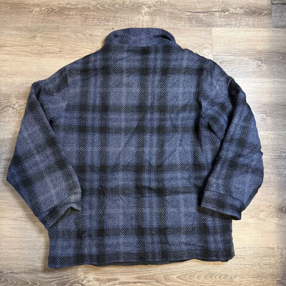 Woolrich Mens Blue Black Plaid Sherpa Lined Full Zip Jacket Made in USA Size M